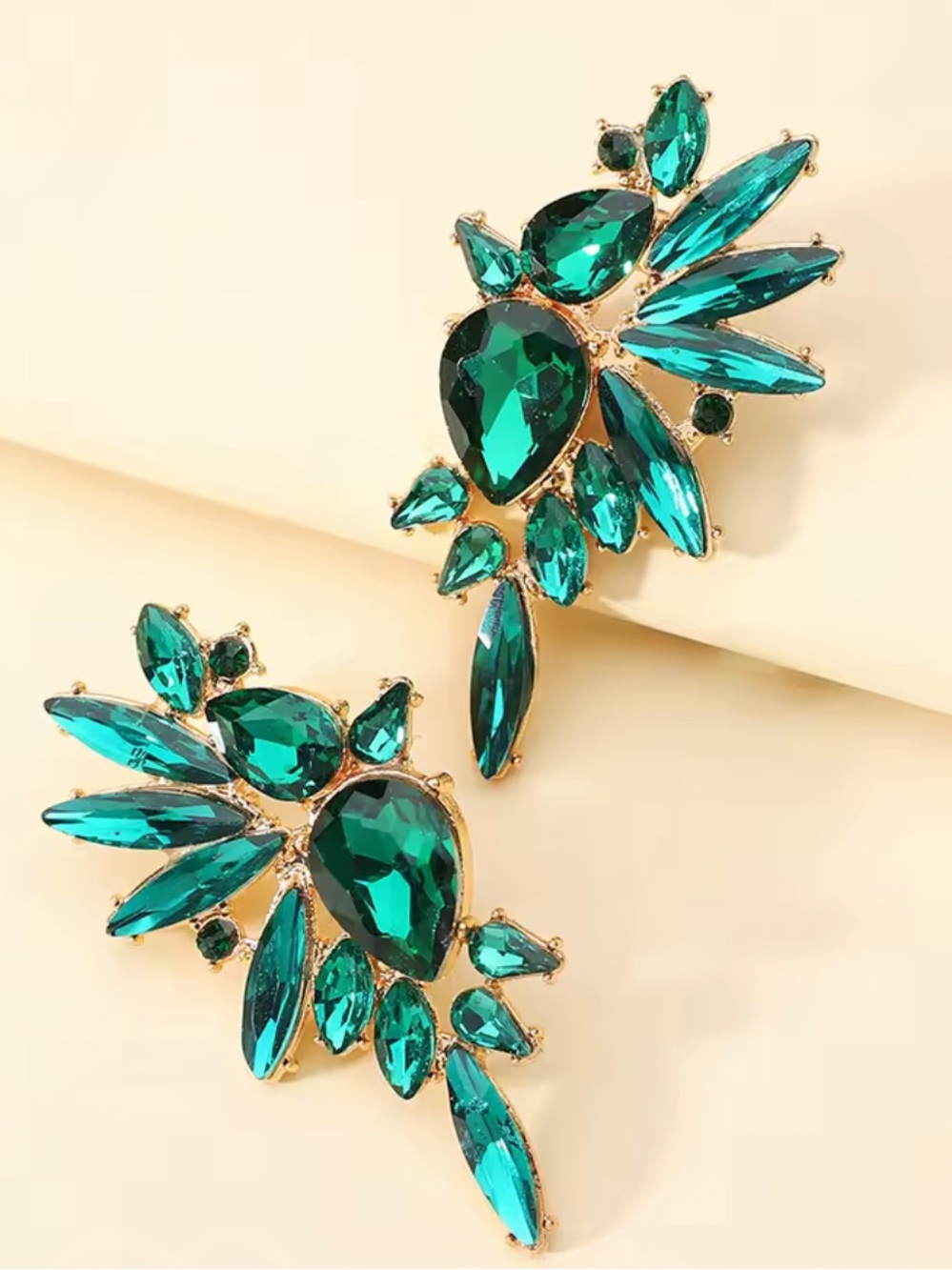 New Luxury Emerald Green Crystal Statement Earrings Blue & Green